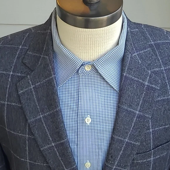 KROON Dark Grey Purple‎ Windowpane Plaid Wool Blend Sz 42 R Mens Sport Coat